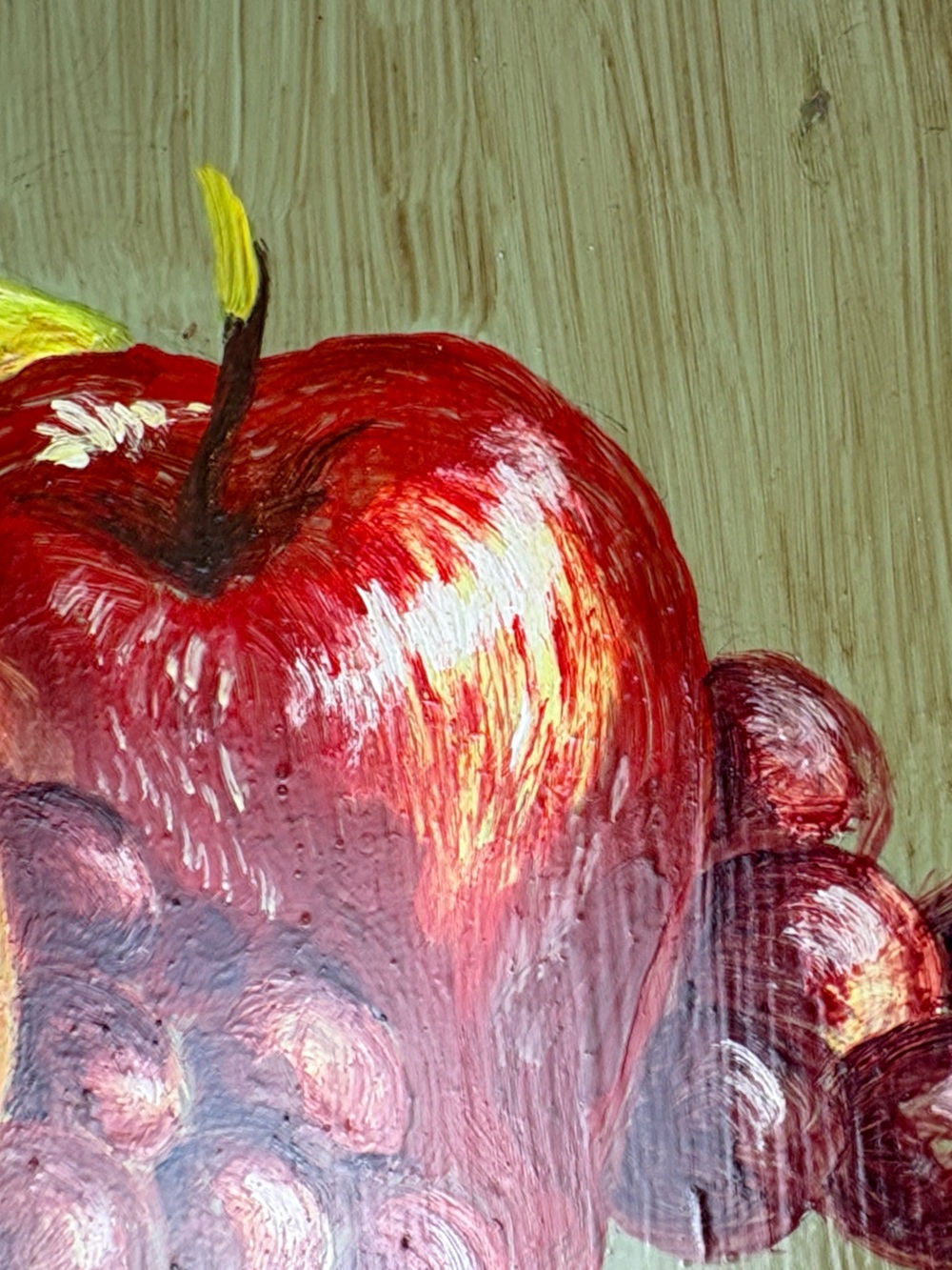 Vintage MCM Fruit Still Life Signed Wood Plaque Art 7.25" - Picture 5 of 11